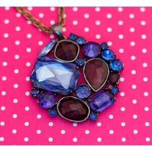 Vintage Purple Stones Medallion Necklace 22 inch - P19